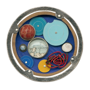 Ramon Puig Cuyas 'Atlas' 2003. Brooch; silver, glass, coral, shell, paper, wood