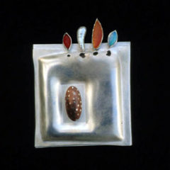 5.47 'Seed Brooch 2' 1992. Brooch; white metal, opal, copper, carnelian, cultured pearl, amber