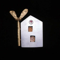 5.58 'Love Nest' 1997. Brooch; white metal, ruby, moonstone, gold plate