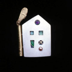 5.59 'Love Nest' 1997. white metal, cultured pearl, 18ct y gold, amethyst, tourmaline, agate