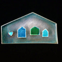 5.61 'House' 1999. Brooch; white metal (oxidised), enamel