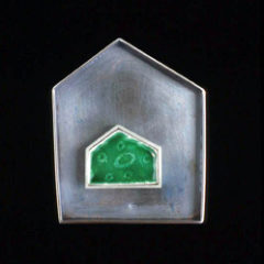 5.62 'House' 1999. Brooch; white metal (oxidised), enamel