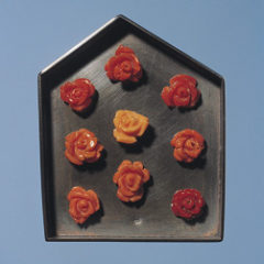 5.66 'House' 2003. Brooch; white metal (oxidised), carved coral