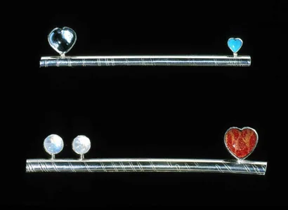 6.48 'Balance' 2000. Brooches; white metal, cultured pearl, bone