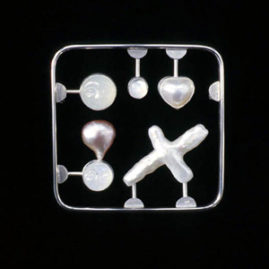 6.9 'Love Kit' 2000. Brooch; white metal, moonstone, cultured pearl, mother of pearl