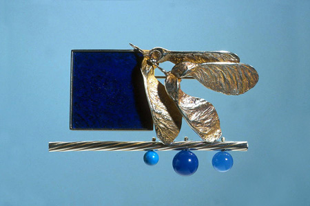 'Midnight Blues' 2003. Brooch; white metal, lapis lazuli, agate, turquoise