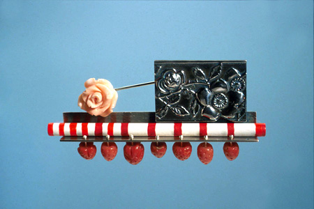 7.4 'Long Hot Summer' 2003. Brooch; white metal, wood, paint, coral
